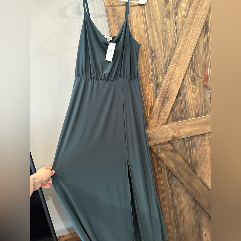Hunter green dress with slit